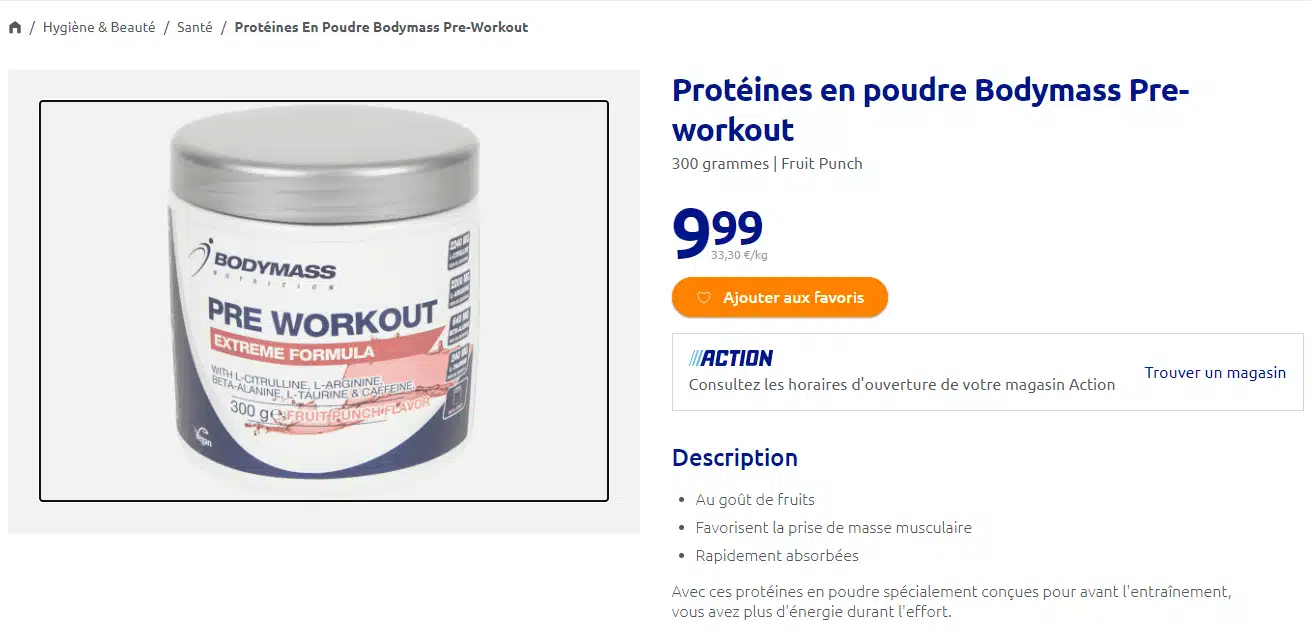 Pre-workout Action mon avis booster petit prix composition ingrédients