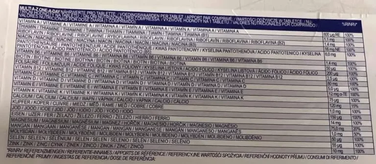 Multivitamine « Multi A-Z One-a-Day » Innovit tout faux de A à Z composition ingrédients valeurs nutritionnelles
