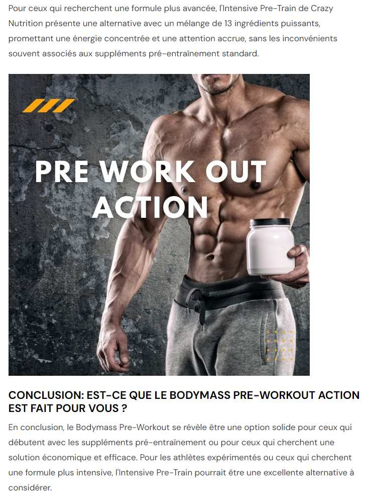 Image générique censée refléter l'achat et le test du pre-workout de la marque BodyMass vendu chez Action