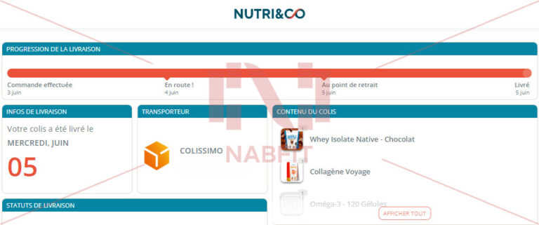 Capture d'écran de mon espace client du site Nutri&Co