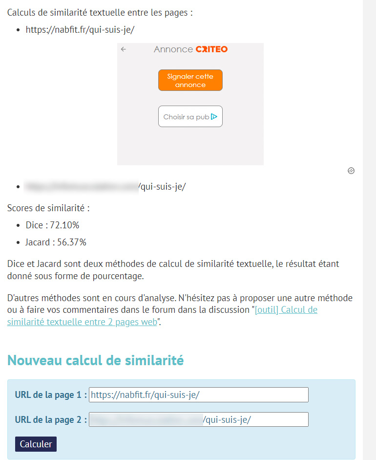 Selon plusieurs outils une page d'un autre site ressemble forcément à l'une de NabFit.fr