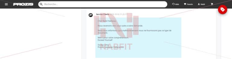 Une capture d'écran d'un mail envoyé à la marque Prozis (deuxième partie)