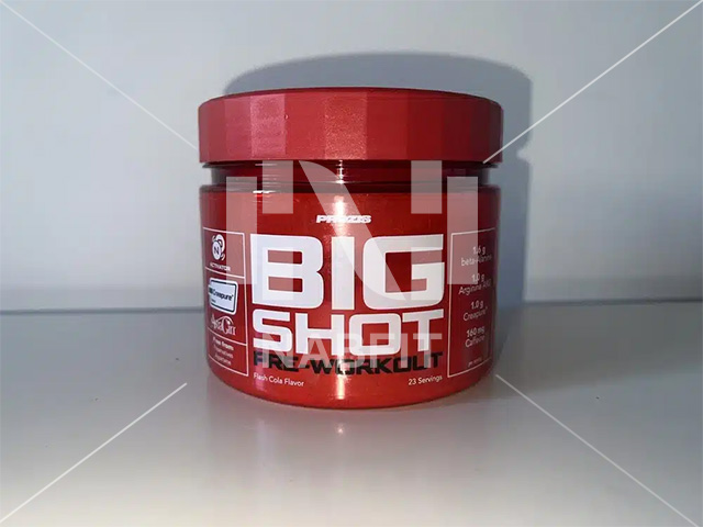 Photo personnelle présentant le pré-workout « Big Shot » de la marque Prozis