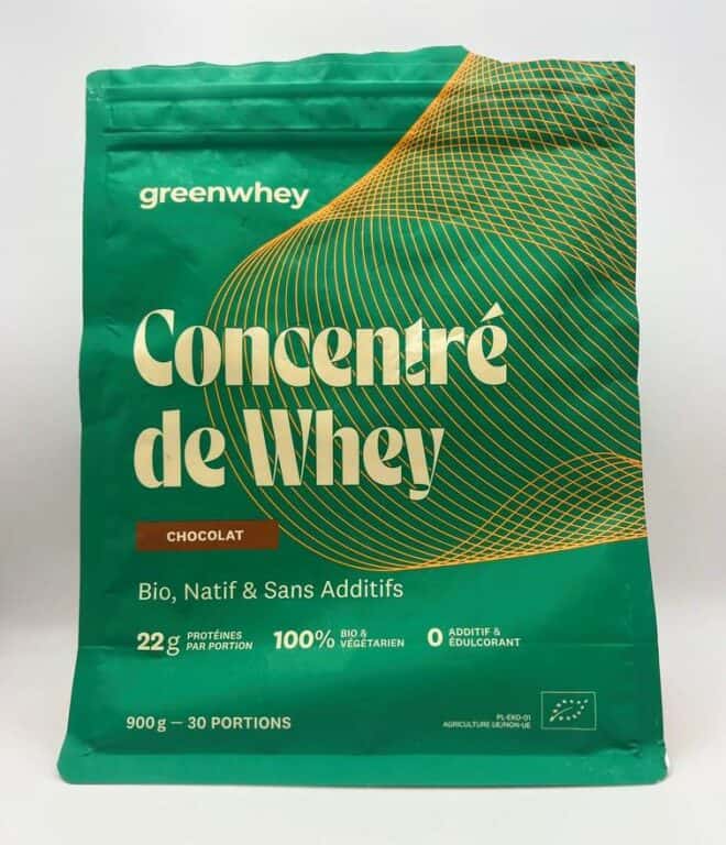 Concentré de whey GreenWhey que demander de plus mon test et avis efficacité effets Photo personnelle NabFit.fr du paquet de concentré de whey de la marque de compléments alimentaires GreenWhey