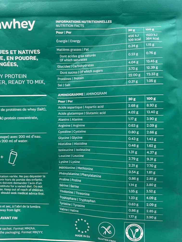Concentre de whey GreenWhey que demander de plus mon test et avis ingredients composition aminogramme