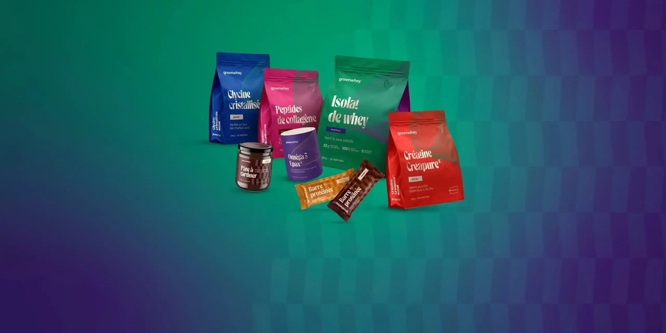 Illustration des compléments alimentaires de la marque GreenWhey