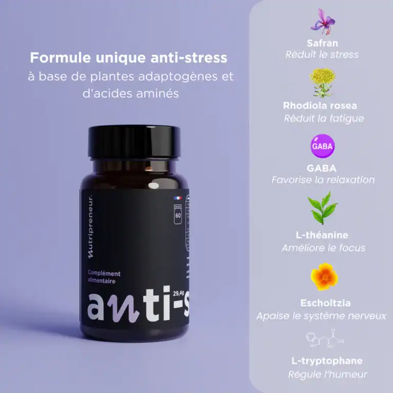 Illustration du complément alimentaire « Anti-stress » de la marque Nutripreneur