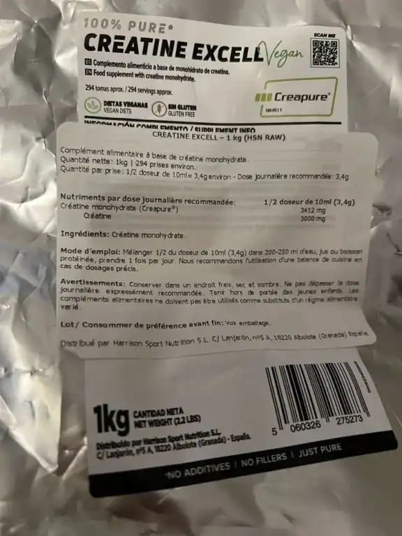 HSN Store avis revue marque compléments espagnole anti crise test avis labels Photo personnelle NabFit.fr de la créatine Creapure® de la marque HSN Nutrition