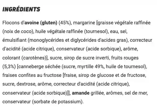 HSN Store avis revue marque compléments espagnole anti crise test avis liste ingrédients longue Capture d'écran de la liste d'ingrédients du produit Energy Bar Flapjack de la marque de compléments alimentaires HSN Nutrition