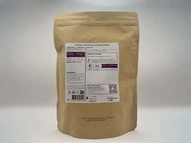 Photo personnelle NabFit.fr de l'arrière du sachet de peptides de collagène de la marque de compléments Nutripure
