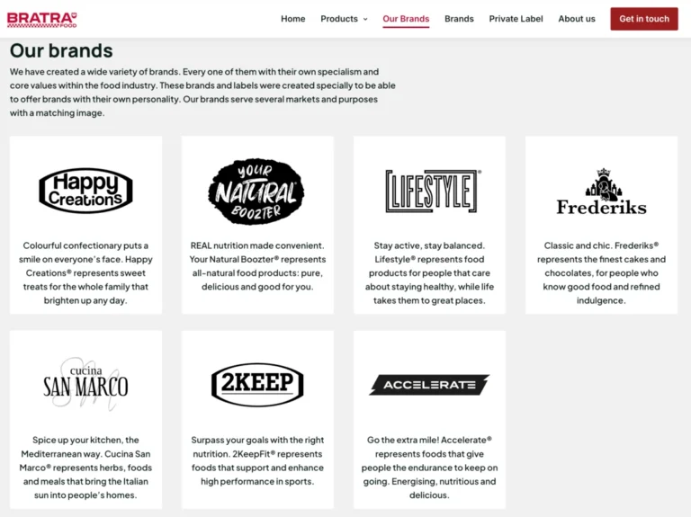 Capture d'écran du site de l'entreprise Bratra Food qui possède la marque de compléments Accelerate