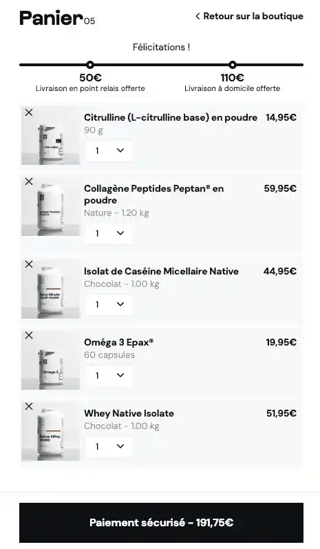 Capture d'écran indiquant l'endroit où saisir le code promo NabFit.fr (NME_NABFIT) sur le site Nutrimuscle (1)