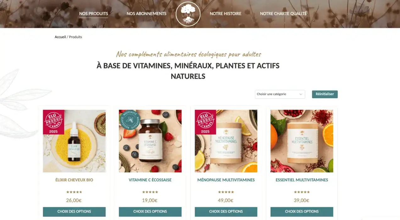 Capture decran site marque UNAE