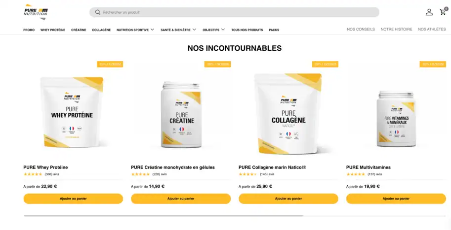 Page daccueil site PURE AM Nutrition