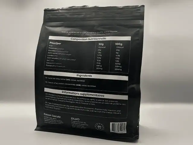 Whey Isolate Native Broadwhey Nutrition saveurs qualité traçabilité assurées mon test avis composition Photo personnelle NabFit.fr du dos du paquet de Whey Native Isolate de la marque Broadwhey Nutrition