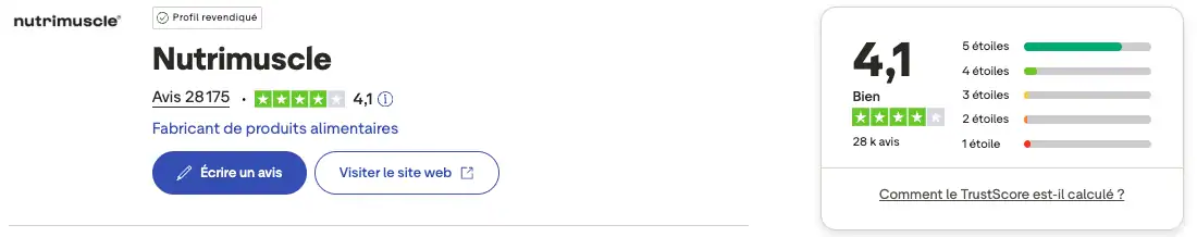 Nutrimuscle avis présentation opinion personnelle marque historique française consommateurs clients Capture d'écran des avis de la marque Nutrimuscle sur le site Trustpilot
