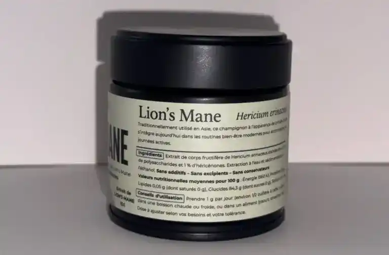 Liste d'ingrédients, dosage et conseils d'utilisation du complément Lion's Mane de la marque de compléments alimentaires SporeLife