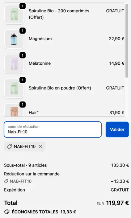 Demonstration code promo NabFit.fr marque Vegalia