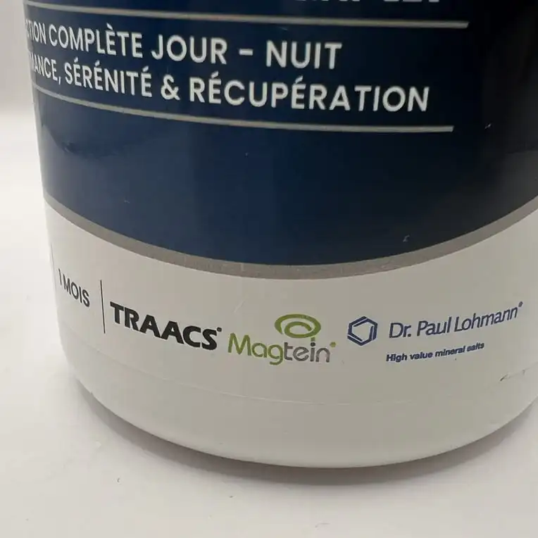 Photo personnelle NabFit.fr du bas du pot du Complexe Magnésium 360 de la marque de compléments alimentaires mettant en avant la forme L-thréonate Magtein®